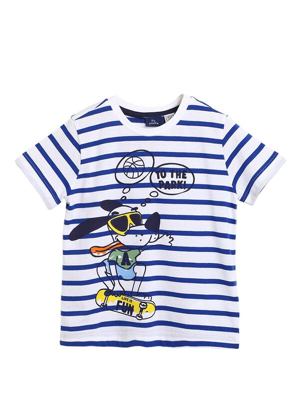 Boys White Striped Short Sleeve Knitted T- Shirt image number 0